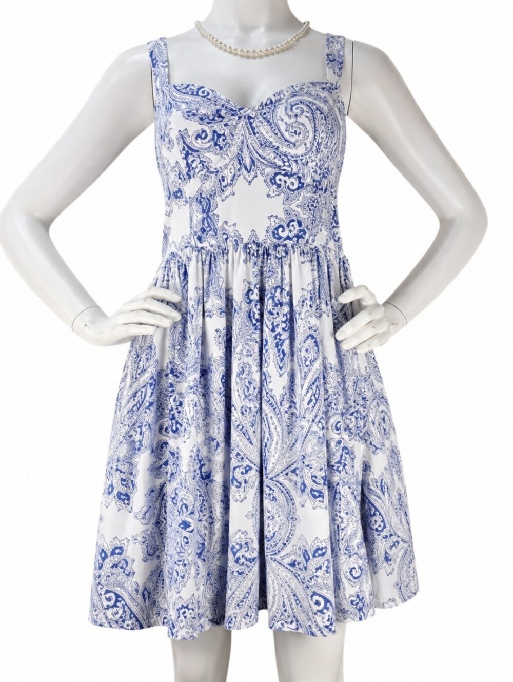 NWT Black Tape Blue White Paisley Pocket Mini Dress Medium Coastal Grandmother